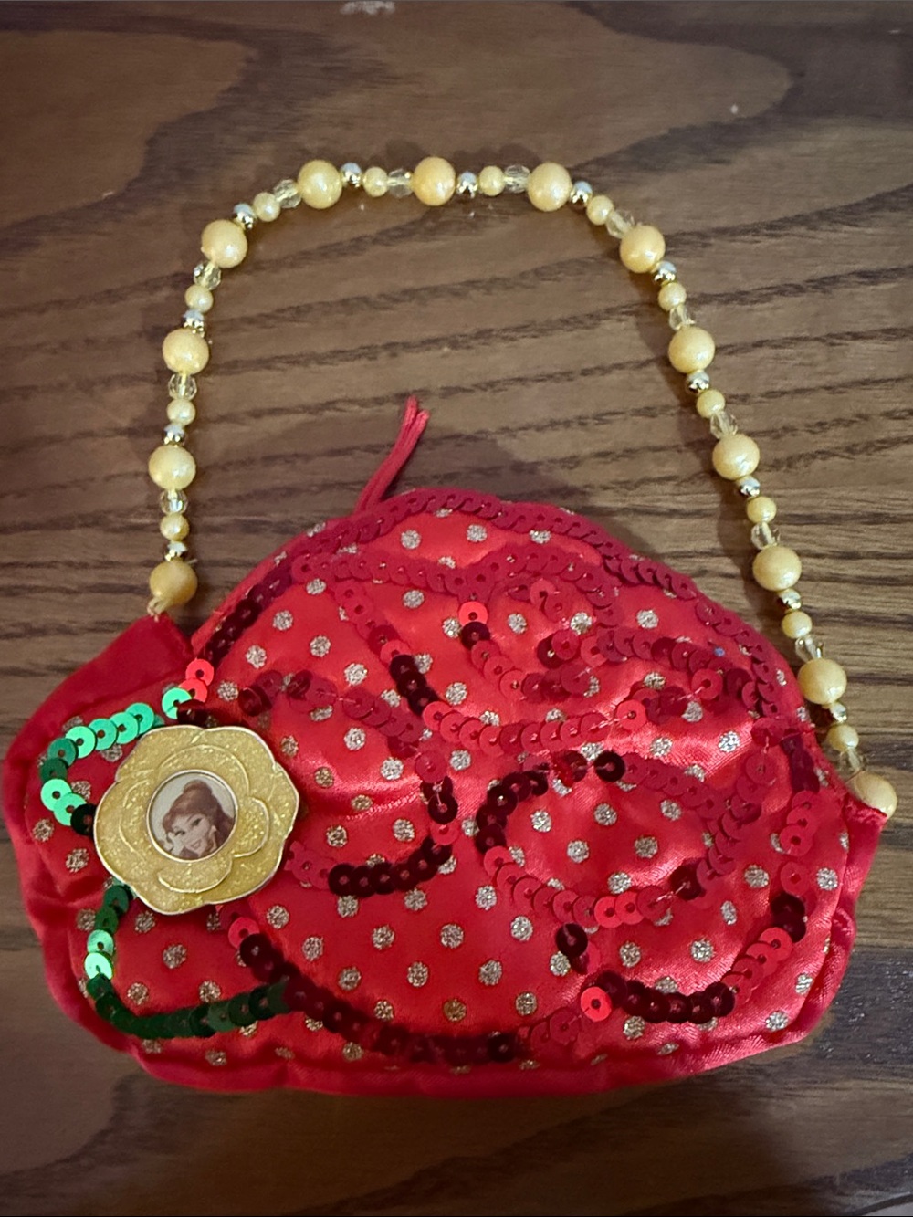Disney Red Sequin Belle Bag with Gold Beaded Handle